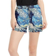 Starry Night Hokusai Vincent Van Gogh The Great Wave Off Kanagawa Women s Runner Shorts by Semog4