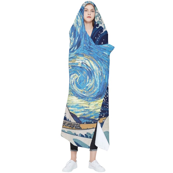 Starry Night Hokusai Vincent Van Gogh The Great Wave Off Kanagawa Wearable Blanket