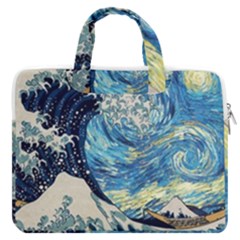 Starry Night Hokusai Vincent Van Gogh The Great Wave Off Kanagawa Macbook Pro 13  Double Pocket Laptop Bag by Semog4