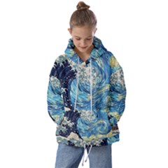 Starry Night Hokusai Vincent Van Gogh The Great Wave Off Kanagawa Kids  Oversized Hoodie by Semog4