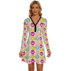 Pattern 214 Long Sleeve Deep V Mini Dress  by GardenOfOphir