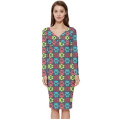 Pattern 217 Long Sleeve V-neck Bodycon Dress  by GardenOfOphir