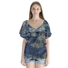 Elemental Beauty Abstract Print V-neck Flutter Sleeve Top