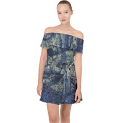 Elemental Beauty Abstract Print Off Shoulder Chiffon Dress by dflcprintsclothing