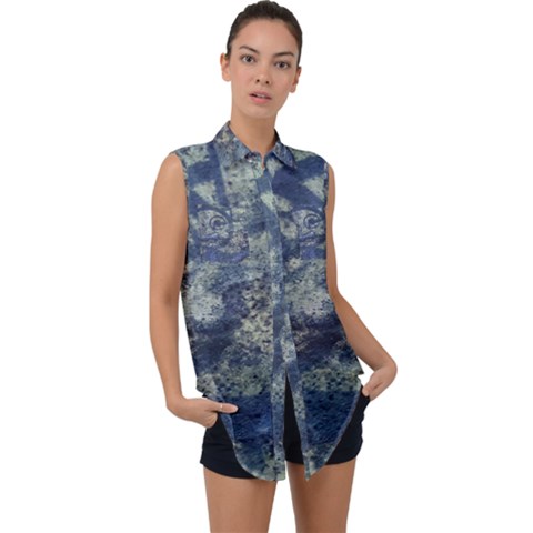 Elemental Beauty Abstract Print Sleeveless Chiffon Button Shirt by dflcprintsclothing