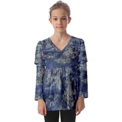 Elemental Beauty Abstract Print Kids  V Neck Casual Top by dflcprintsclothing