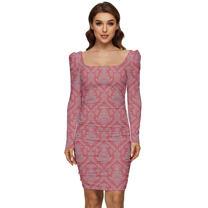 Pattern 241 Women Long Sleeve Ruched Stretch Jersey Dress