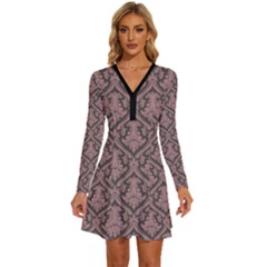 Pattern 242 Long Sleeve Deep V Mini Dress  by GardenOfOphir