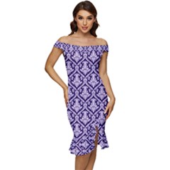 Pattern 247 Off Shoulder Ruffle Split Hem Bodycon Dress by GardenOfOphir