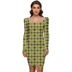 Pattern 255 Women Long Sleeve Ruched Stretch Jersey Dress by GardenOfOphir