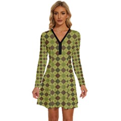 Pattern 255 Long Sleeve Deep V Mini Dress  by GardenOfOphir