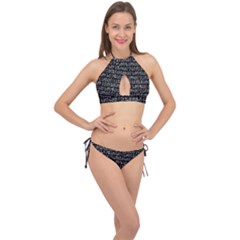 Black And White Love Kisses Pattern Cross Front Halter Bikini Set by GardenOfOphir