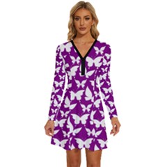 Pattern 333 Long Sleeve Deep V Mini Dress  by GardenOfOphir