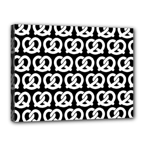 Black And White Pretzel Illustrations Pattern Canvas 16  X 12  (stretched) by GardenOfOphir