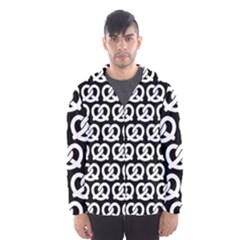 Black And White Pretzel Illustrations Pattern Men s Hooded Windbreaker by GardenOfOphir