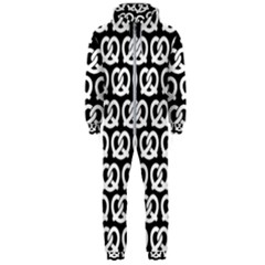 Black And White Pretzel Illustrations Pattern Hooded Jumpsuit (men) by GardenOfOphir