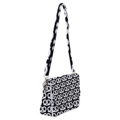 Black And White Pretzel Illustrations Pattern Shoulder Bag With Back Zipper