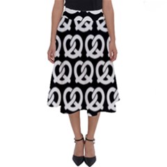 Black And White Pretzel Illustrations Pattern Perfect Length Midi Skirt by GardenOfOphir