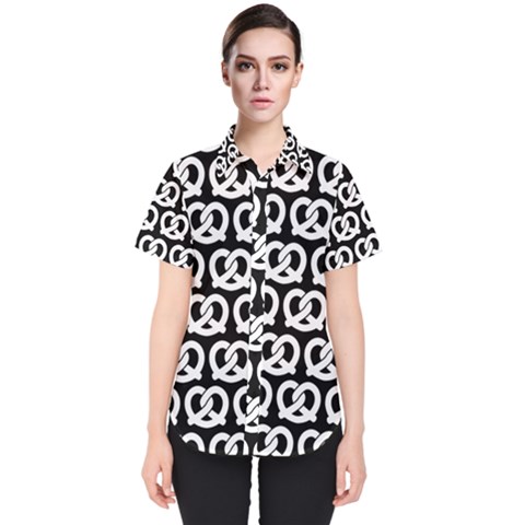 Black And White Pretzel Illustrations Pattern Women s Short Sleeve Shirt by GardenOfOphir