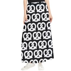 Black And White Pretzel Illustrations Pattern Maxi Chiffon Skirt by GardenOfOphir