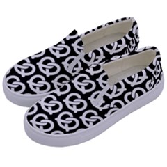 Black And White Pretzel Illustrations Pattern Kids  Canvas Slip Ons by GardenOfOphir