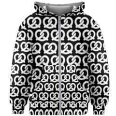 Black And White Pretzel Illustrations Pattern Kids  Zipper Hoodie Without Drawstring by GardenOfOphir