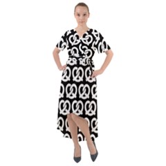 Black And White Pretzel Illustrations Pattern Front Wrap High Low Dress by GardenOfOphir