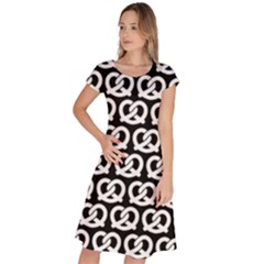 Black And White Pretzel Illustrations Pattern Classic Short Sleeve Dress by GardenOfOphir