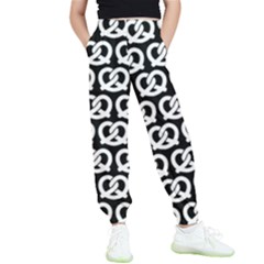 Black And White Pretzel Illustrations Pattern Kids  Elastic Waist Pants by GardenOfOphir