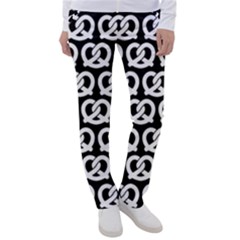 Black And White Pretzel Illustrations Pattern Women s Casual Pants by GardenOfOphir