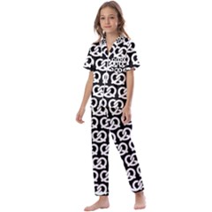 Black And White Pretzel Illustrations Pattern Kids  Satin Short Sleeve Pajamas Set by GardenOfOphir