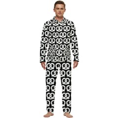 Black And White Pretzel Illustrations Pattern Men s Long Sleeve Velvet Pocket Pajamas Set by GardenOfOphir