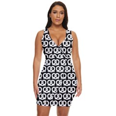 Black And White Pretzel Illustrations Pattern Draped Bodycon Dress by GardenOfOphir