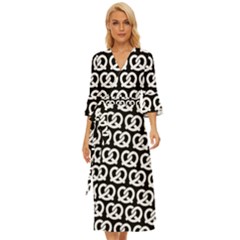 Black And White Pretzel Illustrations Pattern Midsummer Wrap Dress by GardenOfOphir