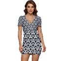 Black And White Pretzel Illustrations Pattern Low Cut Cap Sleeve Mini Dress View1