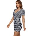 Black And White Pretzel Illustrations Pattern Low Cut Cap Sleeve Mini Dress View2