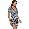 Black And White Pretzel Illustrations Pattern Low Cut Cap Sleeve Mini Dress View3