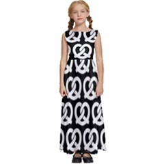 Black And White Pretzel Illustrations Pattern Kids  Satin Sleeveless Maxi Dress by GardenOfOphir