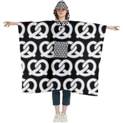 Black And White Pretzel Illustrations Pattern Women s Hooded Rain Ponchos by GardenOfOphir