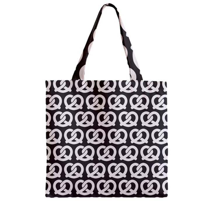 Gray Pretzel Illustrations Pattern Zipper Grocery Tote Bag