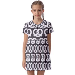 Gray Pretzel Illustrations Pattern Kids  Asymmetric Collar Dress by GardenOfOphir