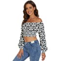 Gray Pretzel Illustrations Pattern Long Sleeve Crinkled Weave Crop Top View2