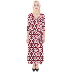 Red Pretzel Illustrations Pattern Quarter Sleeve Wrap Maxi Dress by GardenOfOphir