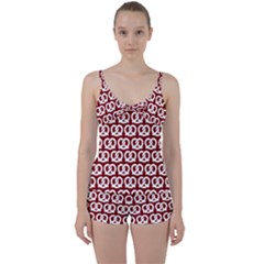 Red Pretzel Illustrations Pattern Tie Front Two Piece Tankini by GardenOfOphir