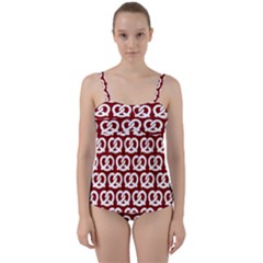 Red Pretzel Illustrations Pattern Twist Front Tankini Set by GardenOfOphir