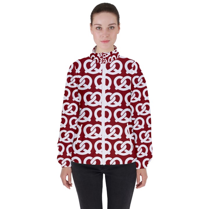 Red Pretzel Illustrations Pattern Women s High Neck Windbreaker