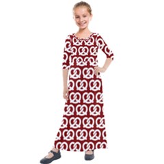 Red Pretzel Illustrations Pattern Kids  Quarter Sleeve Maxi Dress by GardenOfOphir