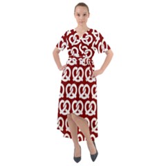 Red Pretzel Illustrations Pattern Front Wrap High Low Dress by GardenOfOphir