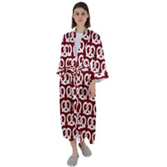 Red Pretzel Illustrations Pattern Maxi Satin Kimono by GardenOfOphir