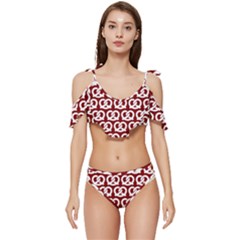 Red Pretzel Illustrations Pattern Ruffle Edge Tie Up Bikini Set	 by GardenOfOphir